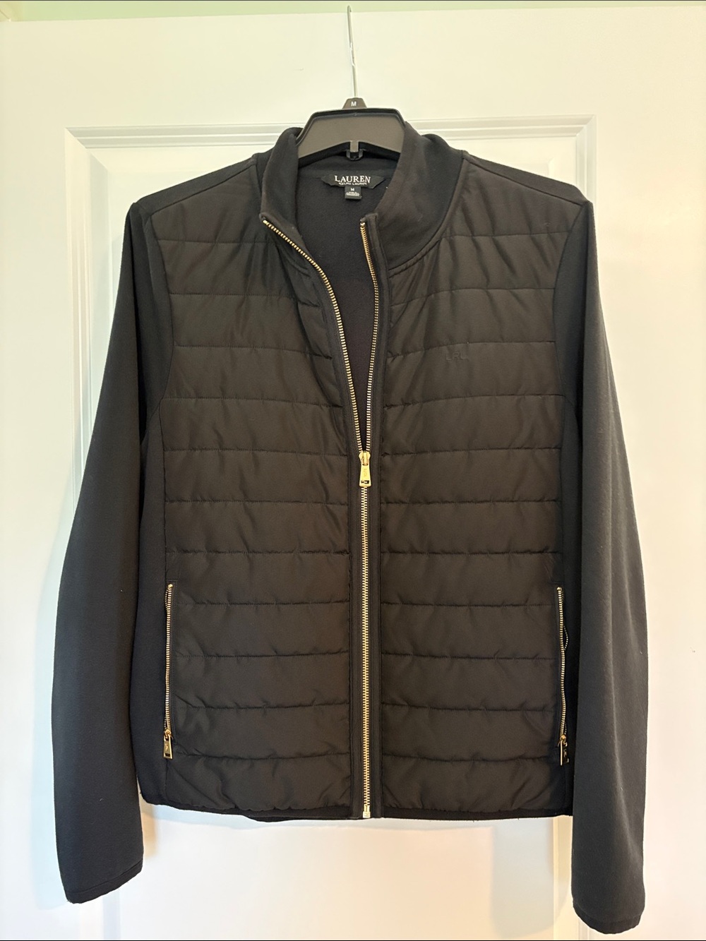 Lauren Ralph Lauren Black Quilted Puffer Jacket with Gold Zippers